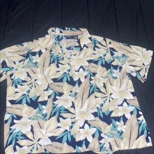 Floral Hawaiian Shirt - Blue and Cream